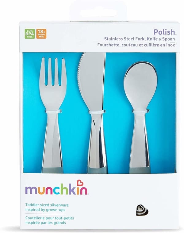 Rostfritt Gaffel Kniv o Sked m Ergonomiska handtag . Fr 18mån+