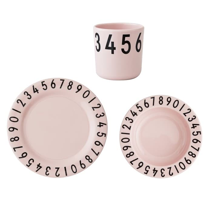 Servis set i melamin med siffror, Rosa - Design Letters