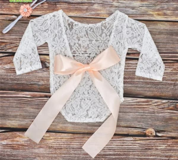 Baby spets jumpsuit med hårband