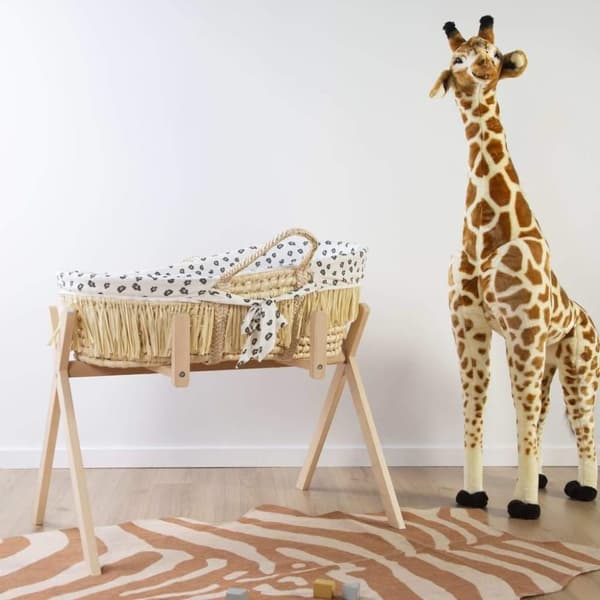 CHILDHOME Moses korg Raffia med madrass och överdrag leopardmönster