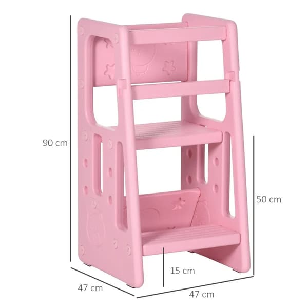 Rootz Learning Tower - Højdejusterbar - Nem at rengøre - Skridsikker - Børnesikker plastik - Pink - 47x47x90 cm