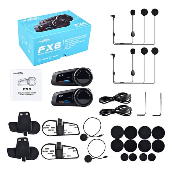 Fodsports FX6 motorsykkel intercom to-pakning (svart)