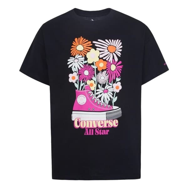 Børne Kortærmet T-shirt Converse Boyfriend Graphicrt Sort - 13-15 år