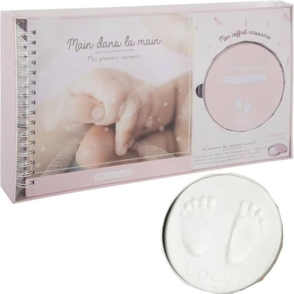 Stort Födelsepaket: Födelsealbum Med Minnen + Fotavtrycksbox för Babyhänder och Fötter - Flicka