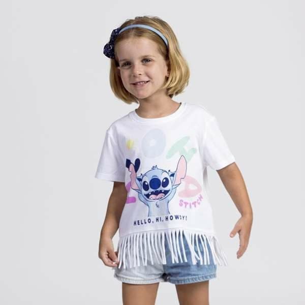 Barn T-shirt med kortärm Stitch Vit - 5 år