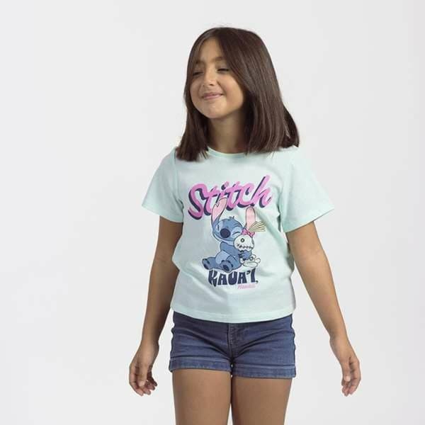 Børne Kortærmet T-shirt Stitch Grøn Turkisblå - 6 år