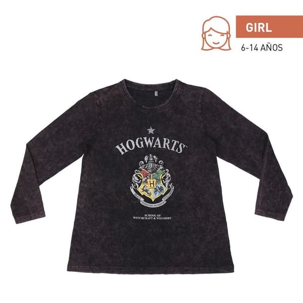 Langermet T-skjorte for barn Harry Potter Mørke Grå 14 år