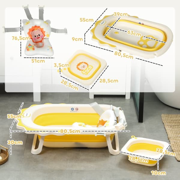 Baby Badkar Set, 80.5x55x20 cm, Gul
