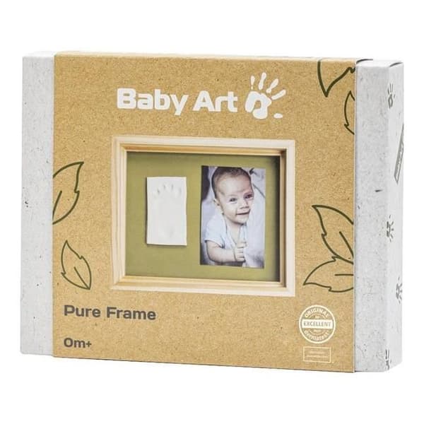 Baby Art Pure Frame - Rammesæt med legetøj og ramme af naturligt fyrretræ, rulle, vendbart bagpanel (grøn/orange)