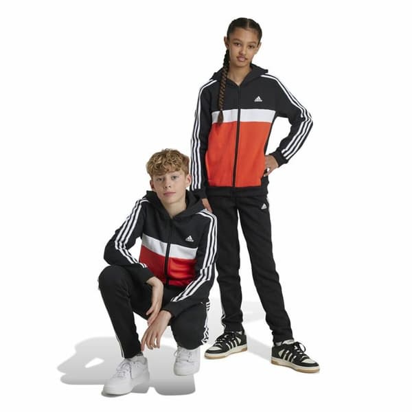 Naisten verkkapuku Adidas Tiberio 3-Stripes Colorblock Fleece Musta Punainen - 7-8 vuotta