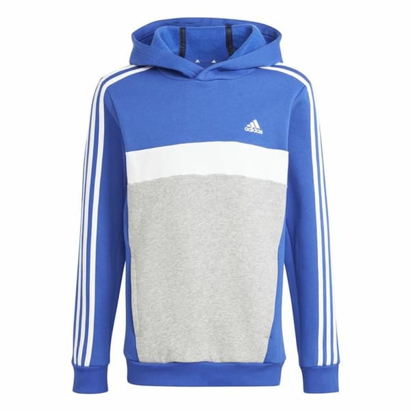 Tröja med huva Barn Adidas 3S Tib Fl Hd Blå Grå - 15-16 år