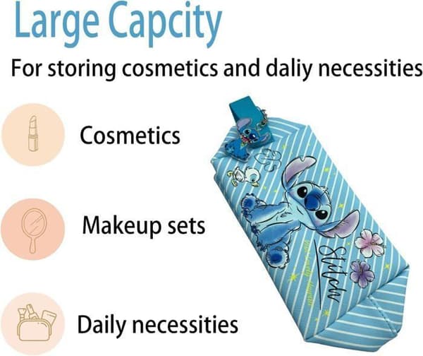 Klassisk tecknad resesminkväska för kvinnor, Stitch Toalettväska, Söt Princess Makeup-väska, Blå