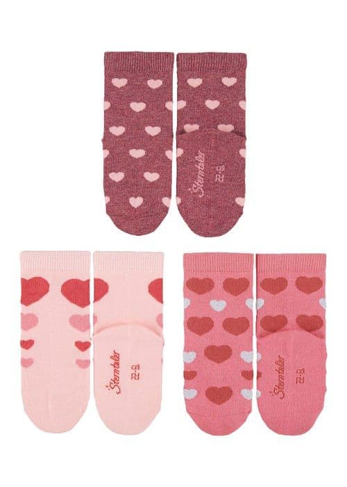 Sterntaler Care Set - 8422225 - Sockchen 3er-Pack Herzen Socks, Hellrot Meliert, Normal Baby Girl