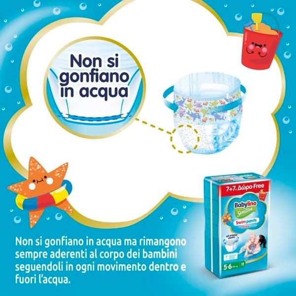 Coffret produkter för babyhygien Babylino Sensitive SwimPants, bad- och poolblöjor, storlek 4-5 (9-15 kg), 14 enheter
