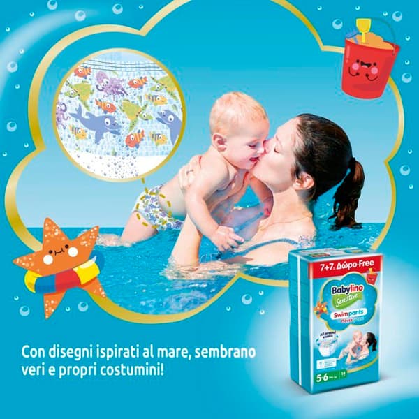 Coffret produkter för babyhygien Babylino Sensitive SwimPants, bad- och poolblöjor, storlek 4-5 (9-15 kg), 14 enheter