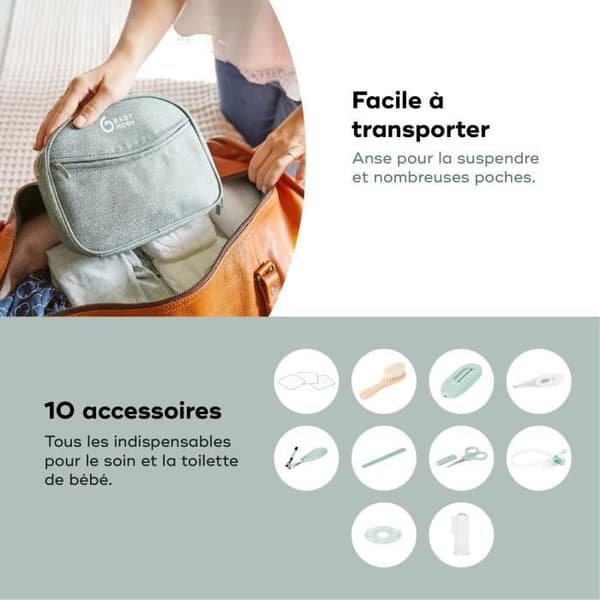 Babymoov Baby Care Kit - Från födseln - Tillverkad av GRS-certifierat återvunnet tyg - 10 tillbehör, Matcha
