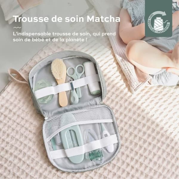 Babymoov Baby Care Kit - Från födseln - Tillverkad av GRS-certifierat återvunnet tyg - 10 tillbehör, Matcha