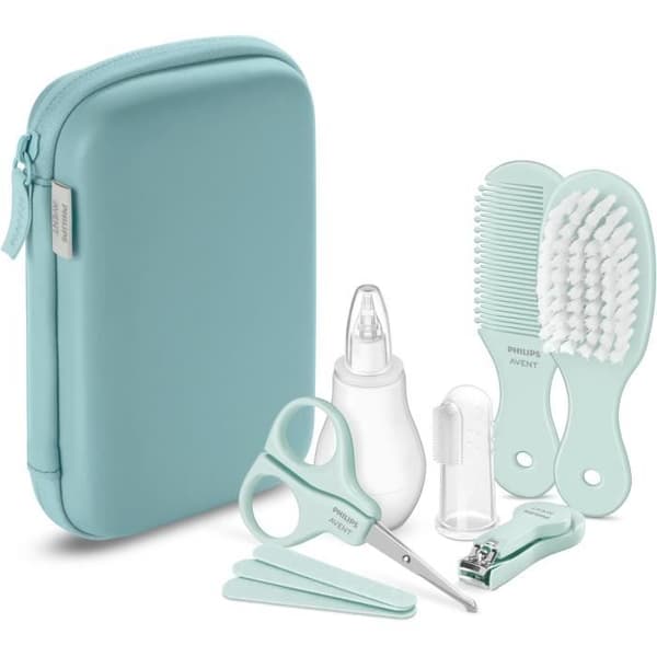Philips Avent babyplejesæt, negleklipper, saks, 3 file, kam, hårbørste, næsesuger og tandbørste