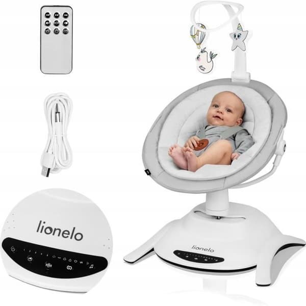 360° Electric Baby Swing - LIONELO Bella - Lättvikt - 12 melodier - 6 svinglägen - Fjärrkontroll - Leksaksbåge