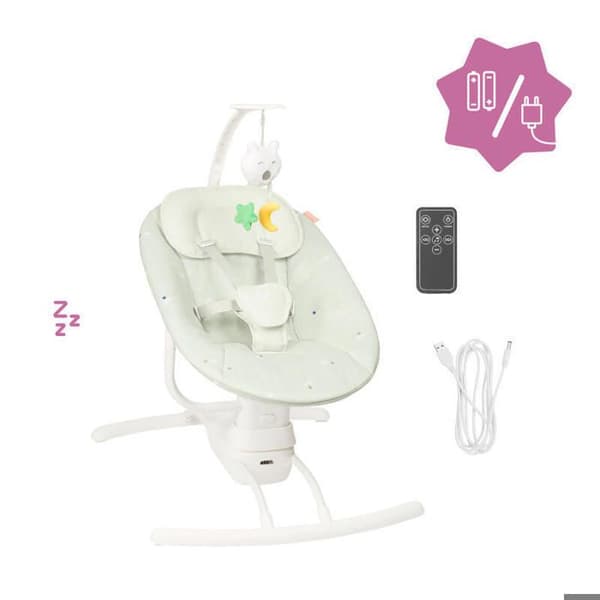 Badabulle Electric Baby Side Swing - 3 svinghastigheter - 8 vaggvisor - Play Arch, Cream