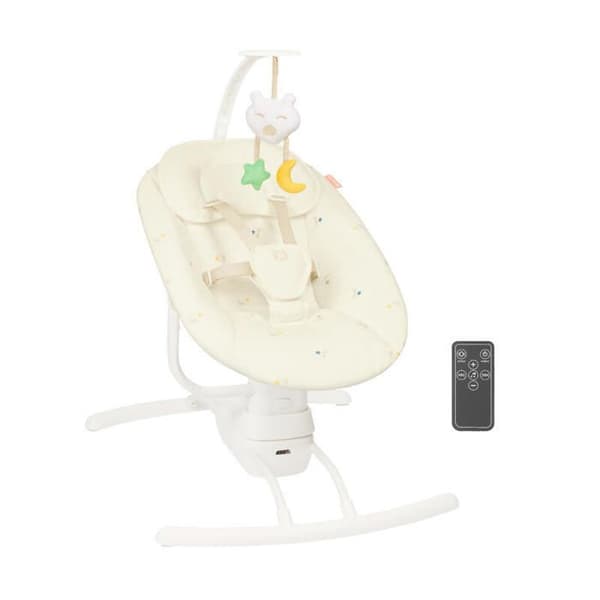 Badabulle Electric Baby Side Swing - 3 svinghastigheter - 8 vaggvisor - Play Arch, Cream