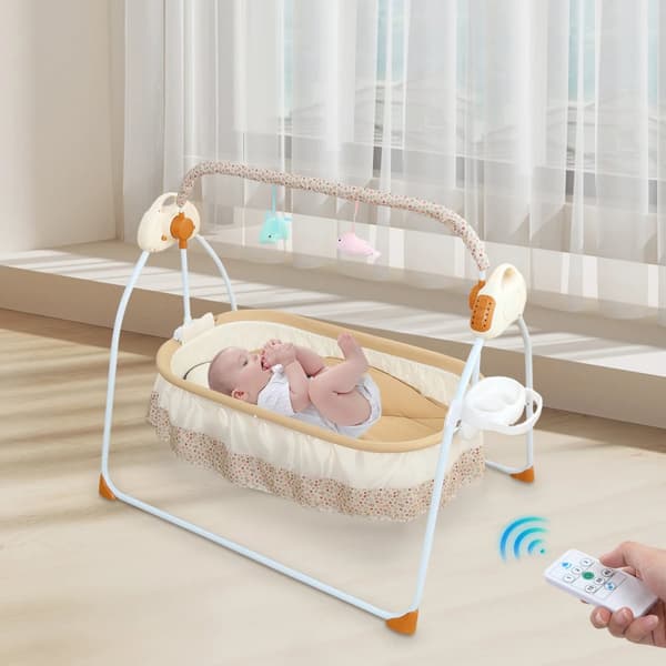 Babysängsvagga, 5 justerbara hastigheter, Bluetooth-musik,Gul