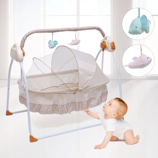 Babysängsvagga, automatisk gungande rörelse, 5 justerbara hastigheter, musik- och sagospelning