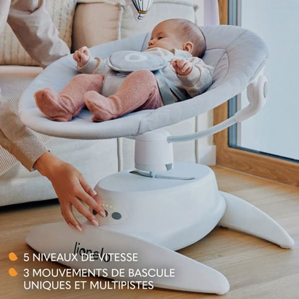 LIONELO Iris - Elektrisk Babysitter 360° - Lätt - 12 melodier - 3 lägen - 5 hastigheter - Beige