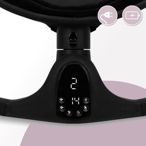 MoMi KENANI ONYX - Elektrisk Babyswing - 10 melodier - 5 svängningslägen - leksakshäng - Svart