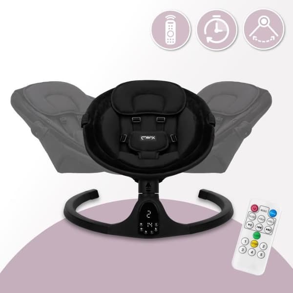 MoMi KENANI ONYX - Elektrisk Babyswing - 10 melodier - 5 svängningslägen - leksakshäng - Svart