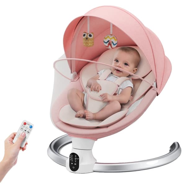 Nyfödd Babyswing, 5 Svängvinklar, Bluetooth Musikstöd,EU rosa