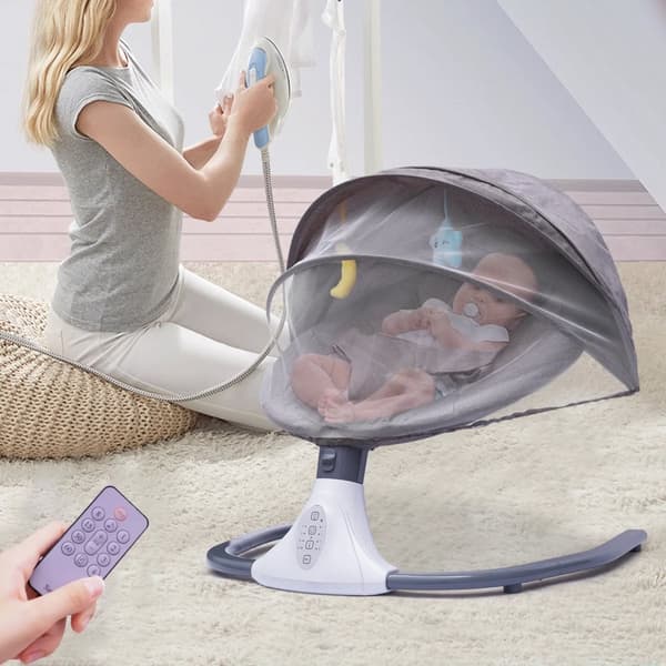 Fjärrstyrd Babyns Gungstol, 4 Gunginställningar, 12 Inbyggda Vaggvisor, Justerbar Tidsinställning