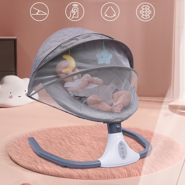 Fjärrstyrd Babyns Gungstol, 4 Gunginställningar, 12 Inbyggda Vaggvisor, Justerbar Tidsinställning