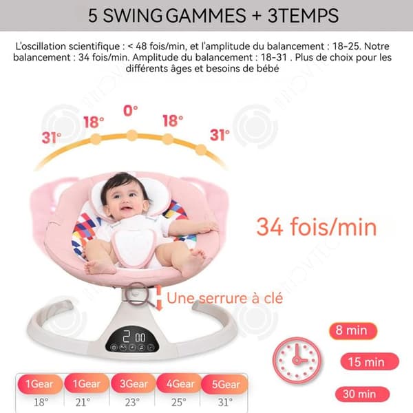 INN Elektrisk gunga 5 lägen LED-swingtimer bluetooth musik elektrisk solstol gungstol med fjärrkontroll