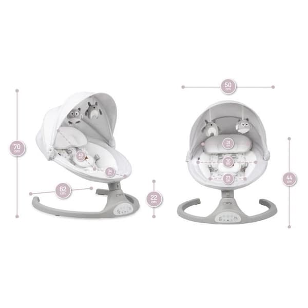 MoMi KENANI Electric Baby Swing - 10 melodier - 5 svinglägen - leksaksbåge - Vit