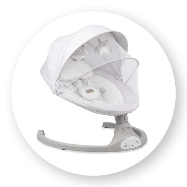 MoMi KENANI Electric Baby Swing - 10 melodier - 5 svinglägen - leksaksbåge - Vit