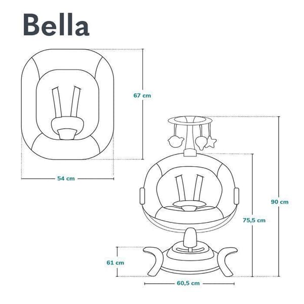 360° Electric Baby Swing - LIONELO Bella - Lättvikt - 12 melodier - 6 svinglägen - Fjärrkontroll - Leksaksbåge