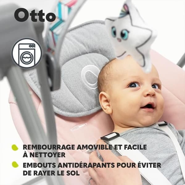 Balansäng och elektrisk gungstol LIONELO Otto - Kompakt hopfällning - Naturljud - 5 hastigheter - Tyst - Timer - Grå