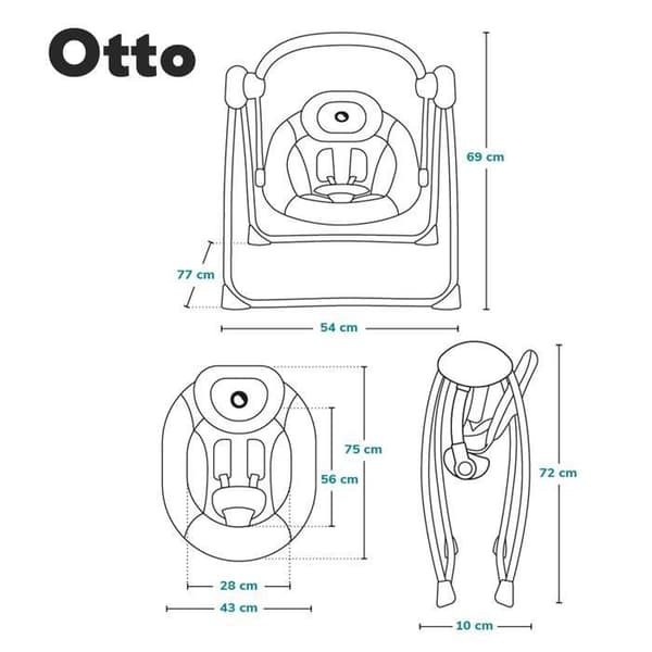 Balansäng och elektrisk gungstol LIONELO Otto - Kompakt hopfällning - Naturljud - 5 hastigheter - Tyst - Timer - Grå