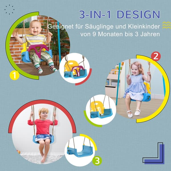 Babygynge, 3 i 1, 42x33x120-180 cm, Blå