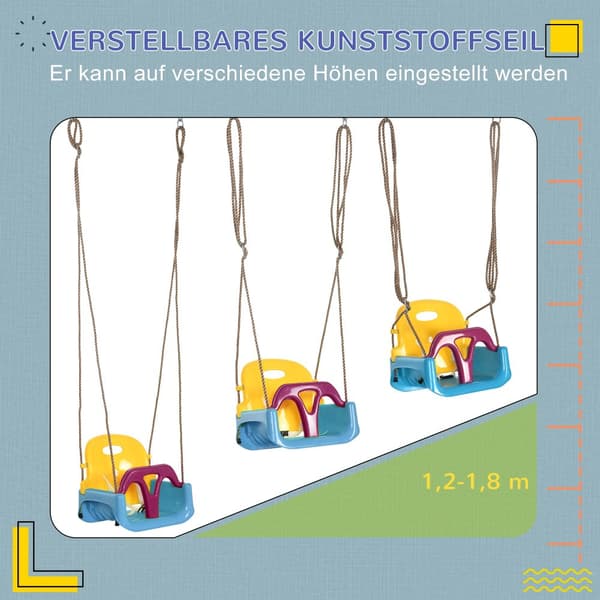 Babygynge, 3 i 1, 42x33x120-180 cm, Blå