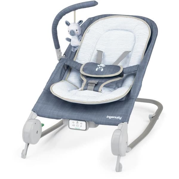 INGENUITY Happy Belly Rock-to-Bounce sæde - Musik - Vibrationer - Aftagelig aktivitetsbue - Zebra tøjdyr -