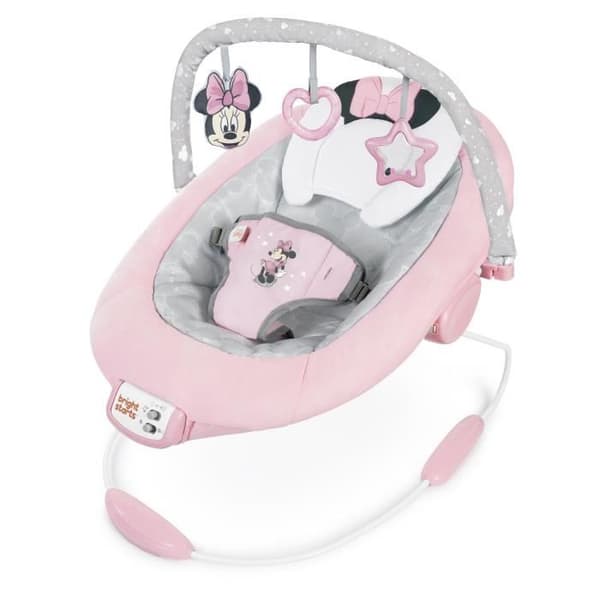 DISNEY BABY Babyskridstol - Minnie - Bue med aftageligt Disney-udviklingslegetøj, 8 melodier, beroligende vibrationer, justerbar nakkestøtte
