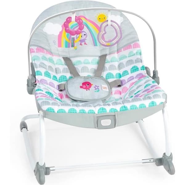 BRIGHT STARTS Rosy Rainbow vippestol med udviklende design, beroligende vibrationer, 2 liggende positioner, op til 36 måneder