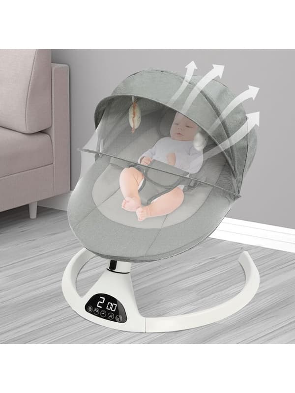 Sähkökäyttöinen vauvan keinutuoli, 5 säädettävää nopeutta, Bluetooth-yhteys, turvallinen vauvoille.