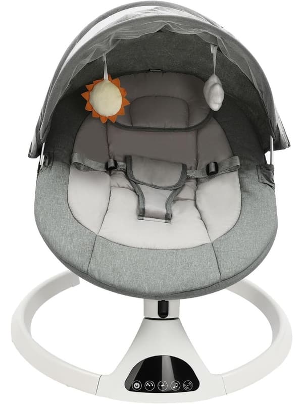 Sähkökäyttöinen vauvan keinutuoli, 5 säädettävää nopeutta, Bluetooth-yhteys, turvallinen vauvoille.
