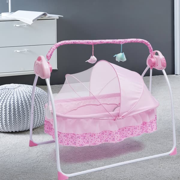 Sähkösänkykeinu, säädettävä 5-nopeusinen keinunta, sisäänrakennetut lullaby-melodiat, taitettava muotoilu