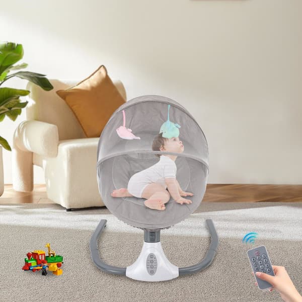 Babyslynge, fjernbetjeningsfunktion, beroligende musik, justerbare svingvinkler