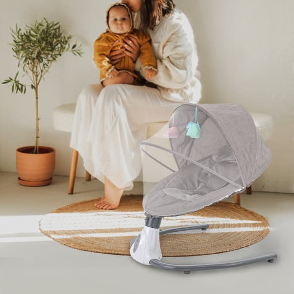 Babyslynge, fjernbetjeningsfunktion, beroligende musik, justerbare svingvinkler