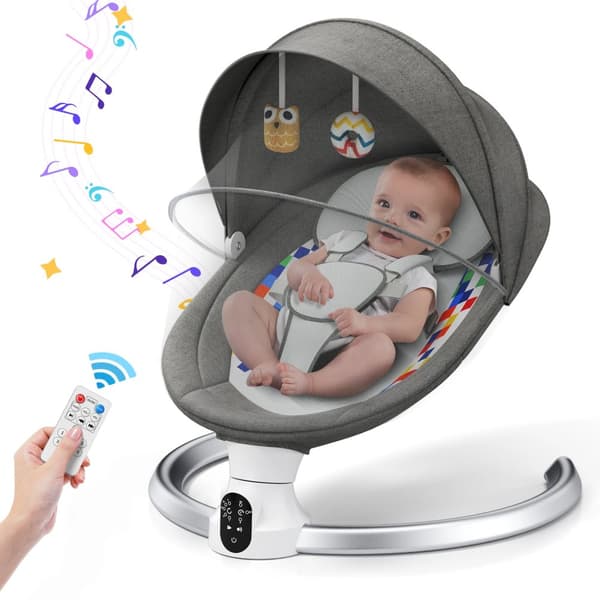 Uudenbornin vauvan keinu, 5 keinukulmaa, Bluetooth-musiikkituki,EU tumma harmaa